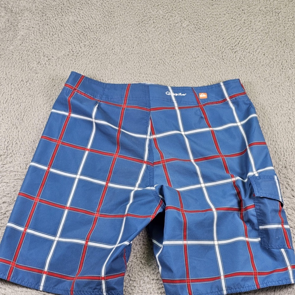 Quiksilver Waterman Board Shorts Mens 32 Blue Plaid Cargo Swim Trunks Pocket - Picture 10 of 10